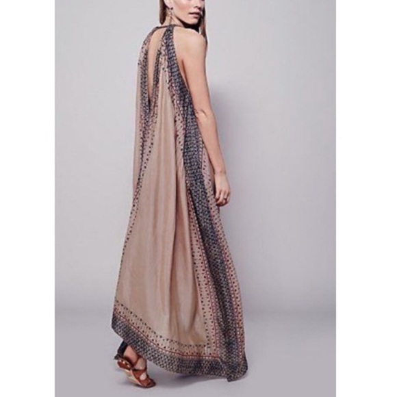 Free People Merida Printed Beaded Maxi Handkerchief Flowy Boho Festival Dress - Picture 3 of 8